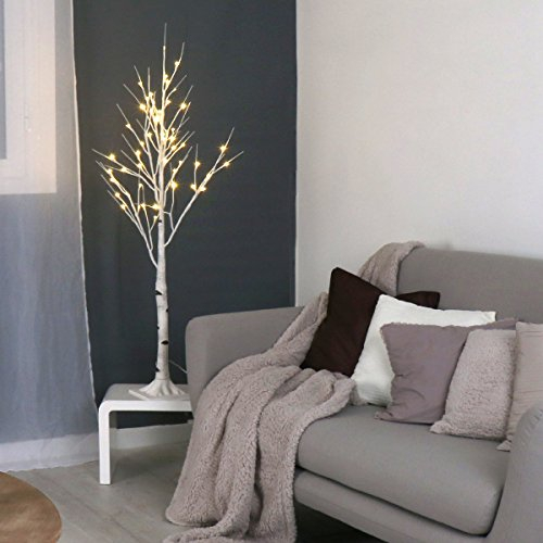 Kaemingk LED Baum Birke 1,2 m aus witterungsbeständigem Kunststoff weiß für den Außenbereich mit 48 warmweiß LED