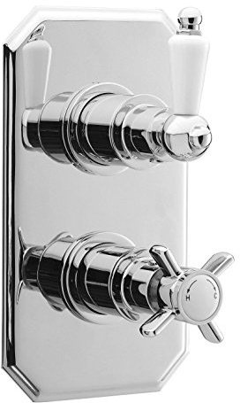 Nuie A3033 Edwardian ǀ Traditional Bathroom Thermostatic Shower Twin Concealed Valve with Edged Back Plate, 210mm x 120mm, Chrome