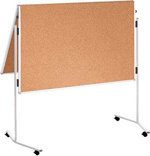 FRANKEN Moderationstafel ECO, doppelseitig, pinnbar, 120 x 150 cm, braun/Kork, klappbar, Pinnwand mit Standbeinen und Rollen, ECO-UMTKTGR