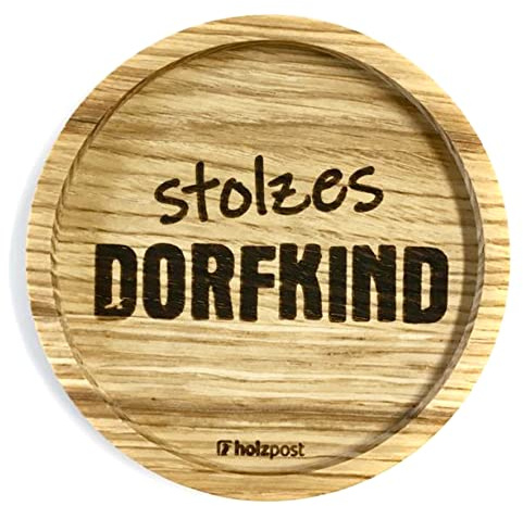 Holzpost Holzuntersetzer | stolzes Dorfkind | Untersetzer Unterlage Holz 11,5 cm