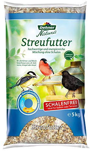 Dehner Natura Premium Wildvogelfutter, Streufutter schalenfrei, Ganzjahresfutter proteinreich / energiereich, hochwertiges Vogelfutter für Wildvögel, 5 kg