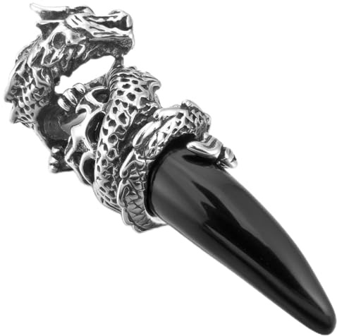 MunkiMix Edelstahl Anhänger Halskette Simuliert Kristall Drachen Wolf Gebiss Zahn Herren,mit 58cm Kette