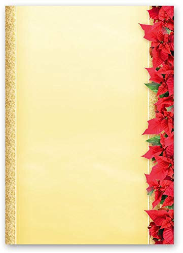 50 Blatt Briefpapier Weihnachten ROTE WEIHNACHTSSTERNE - DIN A5 Format - Paper-Media