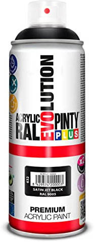 Pintura spray Acrílica Satinada PINTYPLUS EVOLUTION 520cc Satin jet black Ral 9005