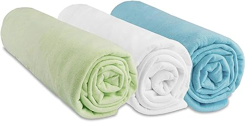 Easy Dort Lot de 3 Draps Housse 60x120 cm Lit Bébé, Berceau, Lit Parapluie | 100% Coton Jersey | Anis Blanc Turquoise | Extensible | Sommeil sain |Oeko-Tex | Fabriqué en Europe