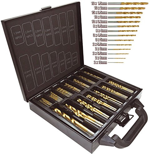 Bond Hardware 99 pc Titanium-Coated HSS Drill Bits with Case, 1.5-10 m, Wood, Metal and Plastic