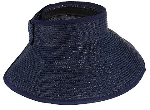 Butterme visière Chapeau Plage Pare-soleil chapeau Pliable Retroussez large Brim chapeaux de paille, bleu marin, Taille unique