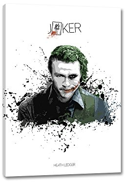 Caro-Art Joker vs. Heath Ledger Splash Art 90x60cm Schwarz Weiß Grün Film Digital Art Leinwandbild auf Keilrahmen Wandbilder
