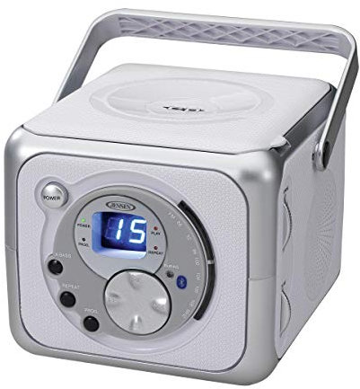 Jensen CD-555 Bluetooth Portable Music System - CD Player & FM Radio (Silver)