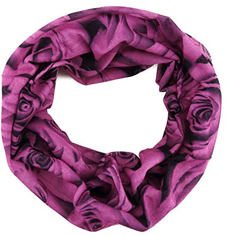 TigerTie Multifunktionstuch pink schwarz mit Rosenmuster ohne Naht - Tuch - Schal - Schlauchtuch