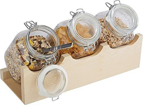 APS 13965 Good Morning - Soporte para buffet (43 x 17 cm, 13,5 cm, madera de arce, 4 piezas, 1 soporte de madera y 3 vasos)