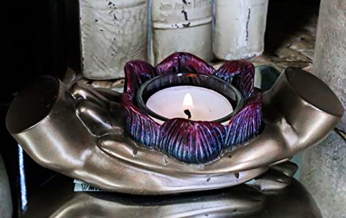 Buddha meditierend Palmen mit Serenity Peace Lotus Blume Teelicht Votiv Kerzenhalter Figur