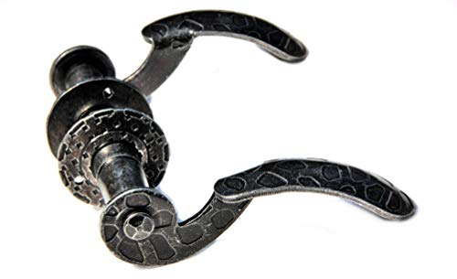 UHRIG Retro Türklinken, Schmiedeeisen Drückergarnitur in Antik Schwarz, Türdrücker Paar mit Drücker Rosetten für z.B. Zimmertür uvm.