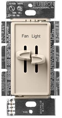 Lutron S2-LFSQ-LA Skylark 1.5-Amp Single Pole 3-Speed Combination Fan and Light Control, 300-watt, Light Almond