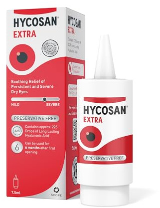 Hycosan Extra - Eye Drops with Hyaluronic Acid for Soothing Relief of Severe and Persistent Dry Eyes - Contact Lens Compatible - Preservative Free - 225 Measured Doses
