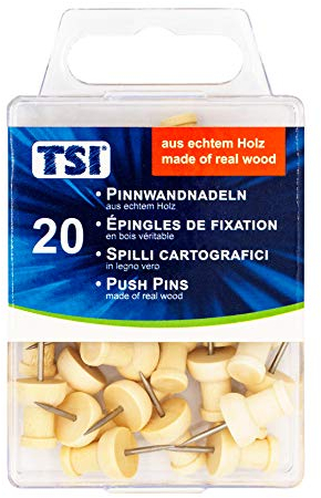 TSI Pinnwandnadeln Standard aus echtem Holz, 20er Packung, Art.Nr. 48360