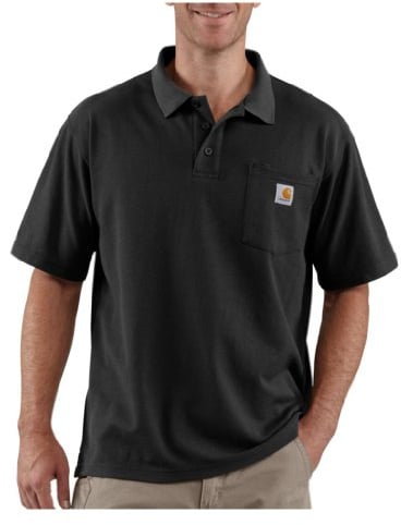 Carhartt, Herren, Weites, mittelschweres, kurzärmliges Polohemd mit Tasche, Schwarz, XL