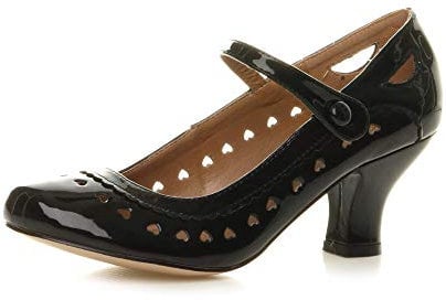 Ajvani Womens Ladies Low Kitten Heel Work Classic Court Shoes Size 5 38, Black Patent, 5 UK
