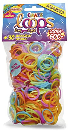 CRAZE LOOPS BAG 600 - Loom Bänder Nachfüllpack mit 600 Gummibänder & 20 Verschlüsse - Kinderschmuck Bastelset aus hautfreundliches Silikon - Farbmix