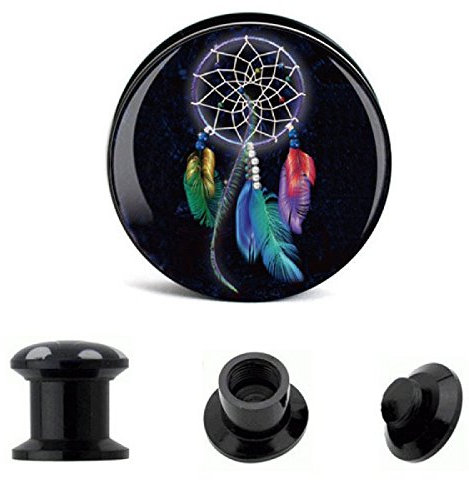 Chic-Net Schraub Plug Acryl Traumfänger schwarz Leuchtend Tunnel Expander Piercing Ohrschmuck 22 mm