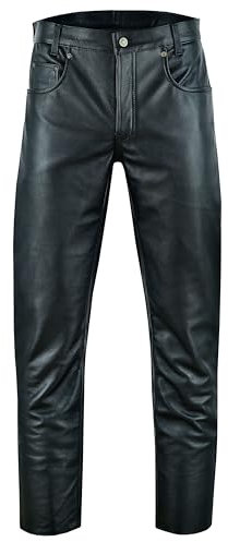 Bohmberg Herren Lederhose Exclusive Premium Lederjeans aus Voll-Rindsleder Motorradhose Bikerhose mittlere Leibhöhe Schwarz Gr.32W / 34L