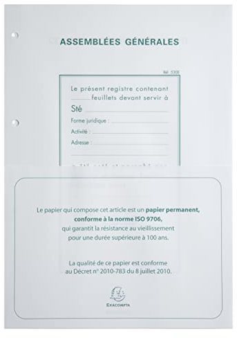 Exacompta Recharge 100 Feuillets pour registre Délibération Assemblée Générale A4