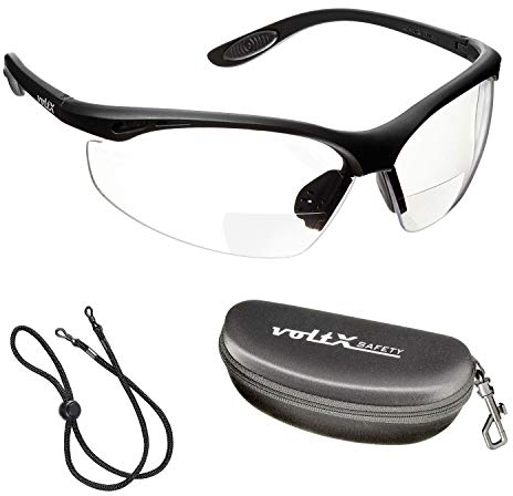 voltX Constructor BIFOKALE Schutzbrille mit Lesehilfe (KLAR 1.5 Dioptrie) CE EN166ft, Sportbrille für Radler enthält Sicherheitsband, Anti Fog UV400 Linse