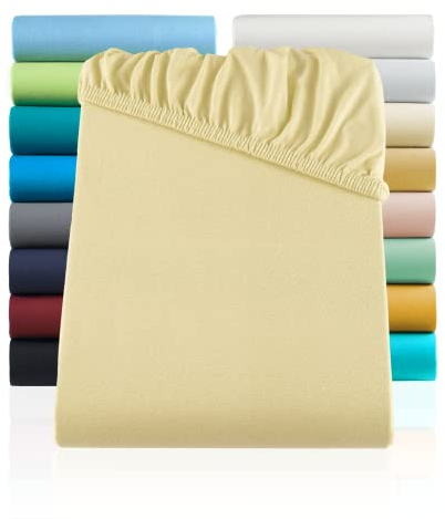 SHC by BaSaTex Jersey Spannbettlaken Bettlaken | Spannbetttuch Spannleintuch für Wasserbetten & Boxspringbetten aus 100% Baumwolle | 200x220 Farbe Elfenbein - Natur
