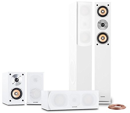 AUNA Linie-501 - Ensemble Enceintes 5.0 Home Cinéma 350W RMS pour Utilisation Home cinéma, HiFi - châssis bassreflex en Bois - 2 Enceintes colonnes, 2 Enceintes bibliothèque, Enceinte Centrale