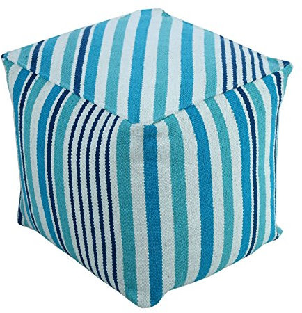 Homescapes Moderner Sitzwürfel Pouf Sitzkissen Selam Aqua weiß gestreift skandinavisches Design 40 x 40 cm