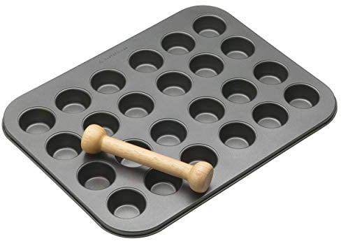 MasterClass Mini Tartaletas con Pisapastas y PTFE, PFOA y BPA Libre de Adherencias, Bandeja para 24 Mini Tartaletas, Acero al Carbono Robusto de 1 mm de Espesor, 35 x 27cm (14 x 11''), Gris
