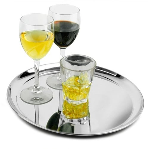 bar@drinkstuff Stainless Steel Waiters Tray - 10inch Round Service Tray, Ideal for Food & Drinks Service