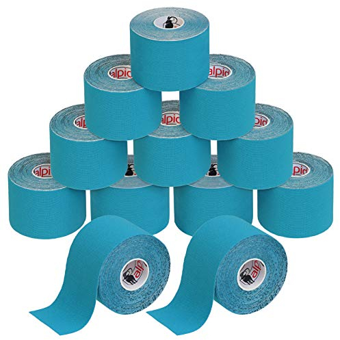ALPIDEX Kinesiologie Tape 1/3/ 6/12 Rollen Viele Farben 5 m x 5 cm Anwendungsbroschüre Elastisch Wasserfest Hautfreundlich Physio Muskel Tape Set, Farbe:hellblau, Menge:12 Rollen
