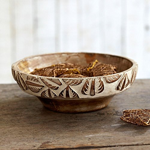 Cuenco de madera de mango con diseño de hoja (70 x 205 mm)