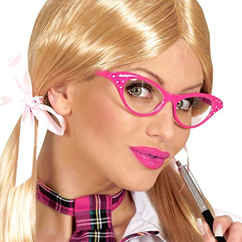 NET TOYS Rockabilly Brille 50er Jahre Gläser pink Strass Diva Partybrille Rock`n`Roll Katzenaugen Spaßbrille 60er Jahre Retro Kultbrille Katzen Augen Retro-Brille