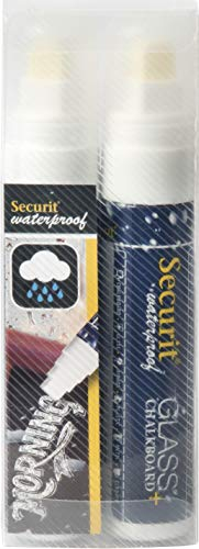 SECURIT - 2er-Set Kreidemarker - Für nicht-poröse Oberflächen (Schwarze Tafel, Glas, Metall, Spiegel...) - Breite Spitze 7-15 mm - Weiß