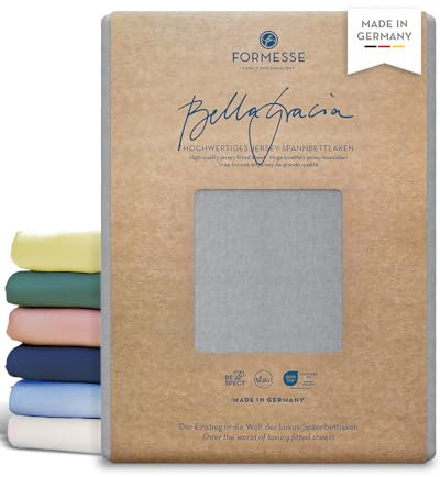 Bella Gracia hochwertiges Jersey-Spannbettlaken: glatt, weich schöne Farben | FORMESSE Farbe Grau; 140x190-160x220cm, bis 25cm; 97% Baumwoll-Kompaktgarn, 3% Elastan; pillingarm, faltenfrei, 60°C