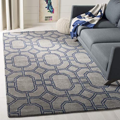 SAFAVIEH Soho Collection Area Rug - 5' x 8', Grey & Dark Blue, Handmade Wool & Viscose, Ideal for High Traffic Areas in Living Room, Bedroom (SOH414A)