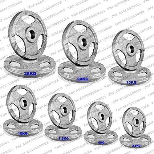 TNP Accessories 2-Inch Olympic Cast Iron Weight Plates (Set of 2) | Heavy-Duty Silver Tri-Grip for Barbells & Dumbbells | Home & Commercial Gym Strength Training (2 x 10kg)