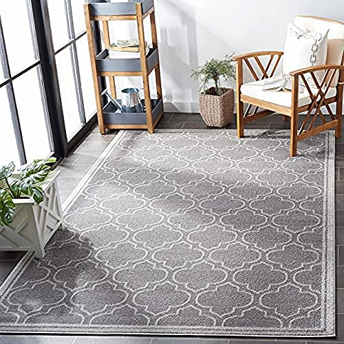 SAFAVIEH Area Rug 8x10 - Amherst Collection - Large - Grey & Light Grey, Geometric Pattern, Non-Shedding & Easy Cleaning, Ideal for Living Room, Bedroom, Office, Dining Space (AMT412C)