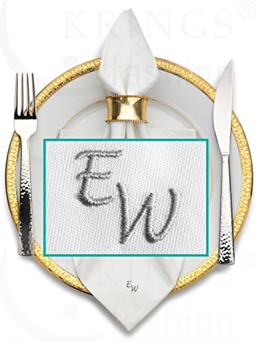 Stoffserviette mit Monogramm hochwertig bestickt, Serviettenfarbe weiß, Größe 50 x 50 cm Stickfarbe wählbar