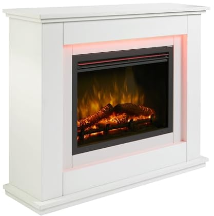 Endeavour Fires Castleton Chimenea Eléctrica Suite 39| Realista Efecto Llama de Fuego, Chimenea Decorativa, Tecnología LED de Bajo Costo, Color Blanco | 27,9f. x 100an. x 82,5al. cm