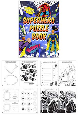 Henbrandt 6x Mini Superhelden Superhelden Puzzlebuch Kinder A6 Aktivitätenbuch Ausmalen Wortpuzzle Spaß Mitgebsel Jungen und Mädchen Malbücher