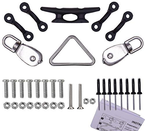 YYST Kayak Canoe Anchor Trolley Kit System Pulley Cleat Pad Eye Ring Rivets - NO Ropes by
