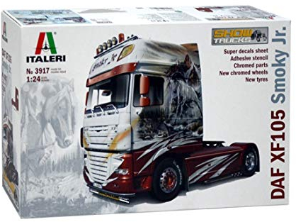 Italeri 3917 DAF Trucks XF 105 Smoky Jr. – 1:24 LKW Modell, Zugmaschine mit Airbrush, 245 mm Langer Showtruck, Modellbau, Bausatz, detailgetreu, Rot,Weiß