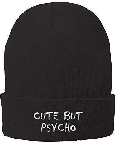 Trendy Apparel Shop Strickmütze mit Stickerei, Motiv „Cute But Psycho“ - Schwarz - Einheitsgröße