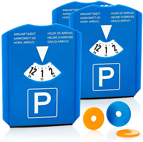 com-four® 3X Parkscheibe mit Eiskratzer, Gummilippe und 3 Einkaufswagenchips - Parkuhr aus ABS-Kunststoff (03 Stück - Parkscheibe mit Chip)
