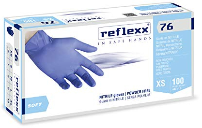 Gants de nitrile sans poudre Réflexx R76 / m, taille M, bleu clair, 100 pièces