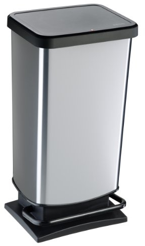 Sundis poubelle de cuisine à pédale d'aspect métallisé avec décor IML de 40L de capacité, fermeture silencieuse, patins anti antidérapants et système d'accroche pour le sac poubelle
