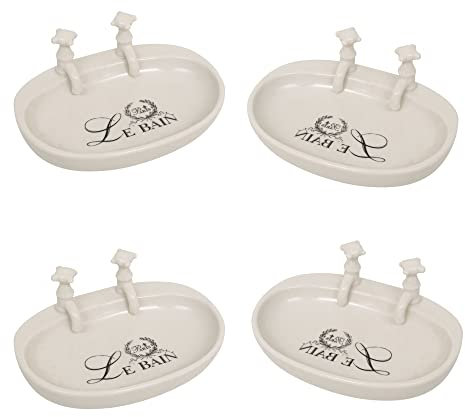 Biscottini Set de 4 Porte Savon en Porcelaine 14x10x5,5 cm | Porte Savon Salle de Bain | Support Savon Solide